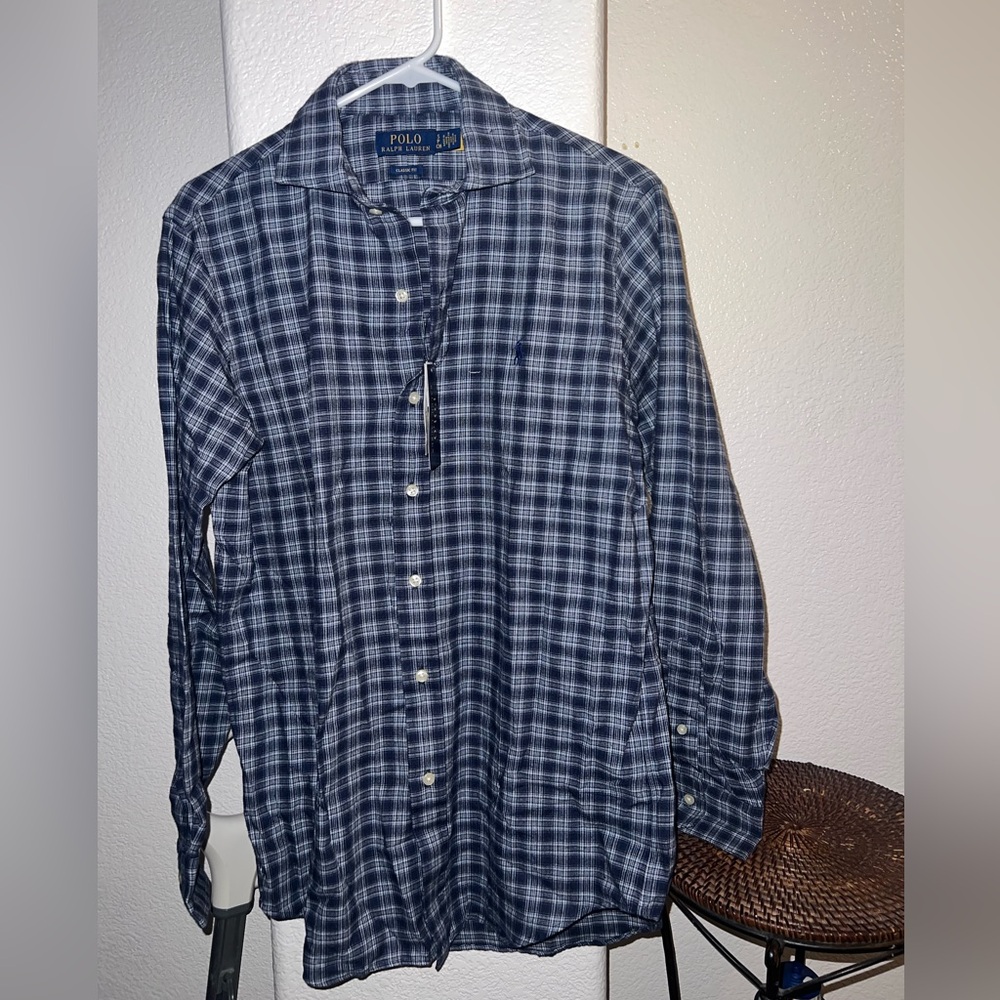 Ralph Lauren Men's Navy Plaid Button Down Shirt